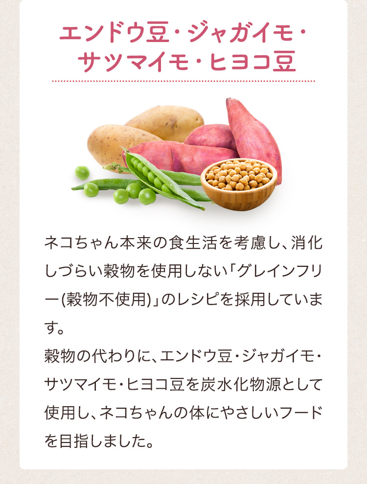 エンドウ豆・ジャガイモ・サツマイモ・ヒヨコ豆